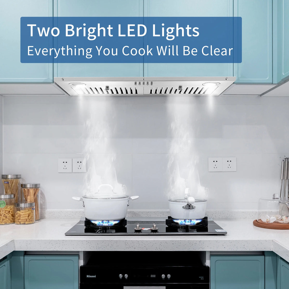 Range Hood Insert 30inch,Stainless Steel Kitchen Vent Hood 600CFM,Built-in Kitchen Stove Hood W/Front Button Controls,LED Lights