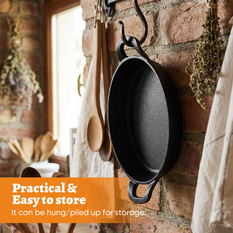 2 Pack Cast Iron Skillets Wooden Serving Trays Durable Eco-Friendly Food Safe No Coating PFOA/BPA Free Binaural Handles Baking (Set of 2)