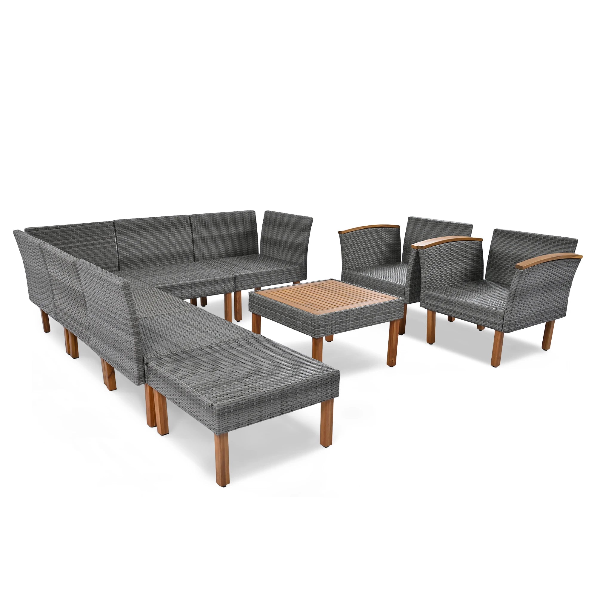 9-Piece Rattan Patio Outdoor Furniture Sectional Conversation Set