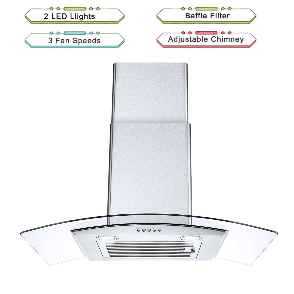 Range Hood 30 Inch, Tieasy Wall Mount Kitchen Hood with Ducted/Ductless Convertible Duct, Stainless Steel Chimney,Baffle Filter