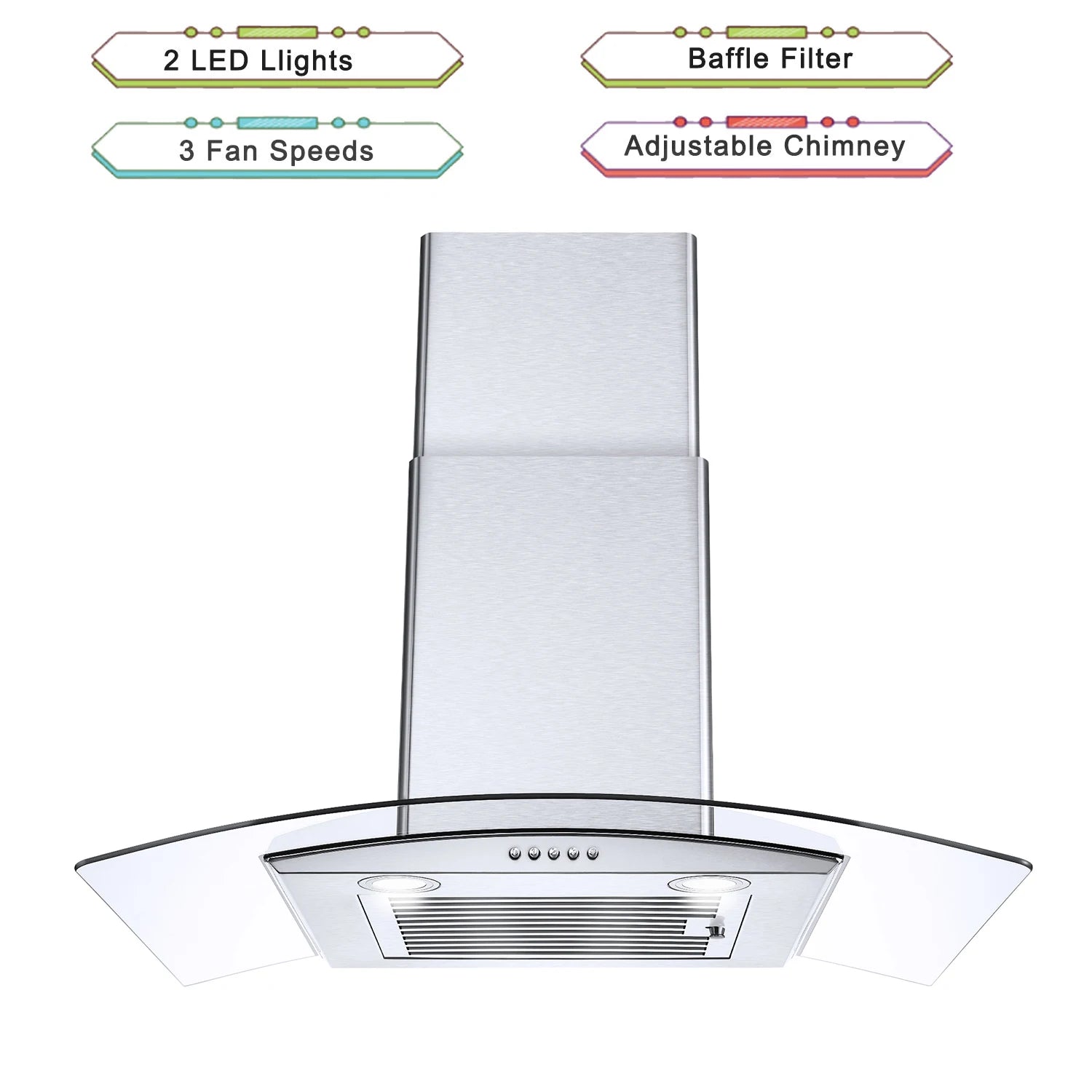 Range Hood 30 Inch, Tieasy Wall Mount Kitchen Hood with Ducted/Ductless Convertible Duct, Stainless Steel Chim - view 2