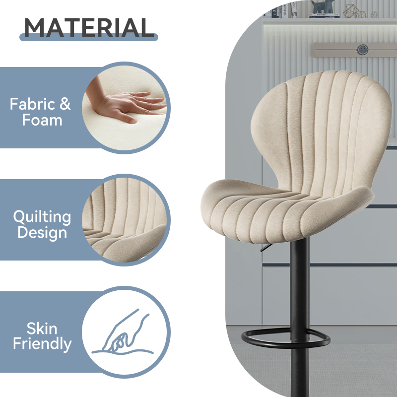 Modern Steady Height Adjustable Bar Stool Ergonomic Design Swivel Kitchen Counter Chair Soft Fabric Rebound Sponge Stainless (Set of 3)