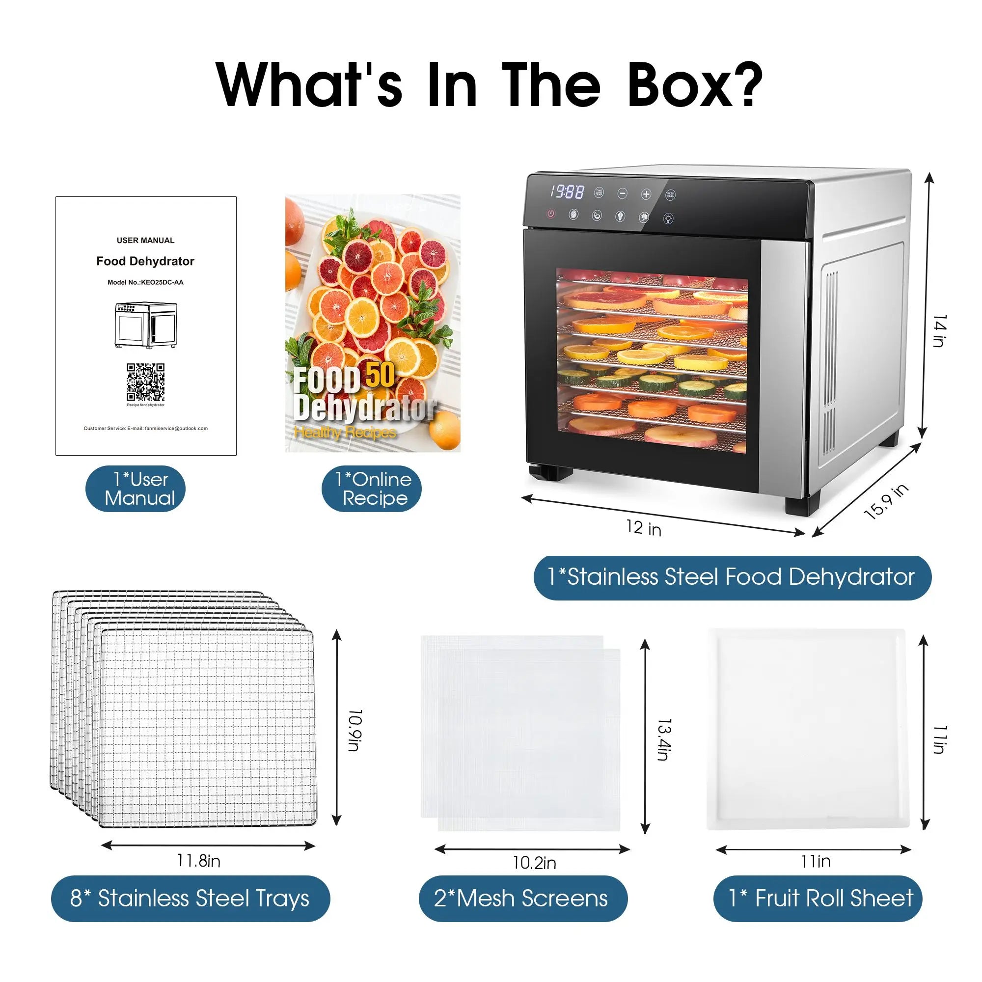 Food Dehydrator Machine 8 Tray Stainless Steel - Large Capacity Dehydrators for Food and Jerky, 600W Fruit Deh - view 5