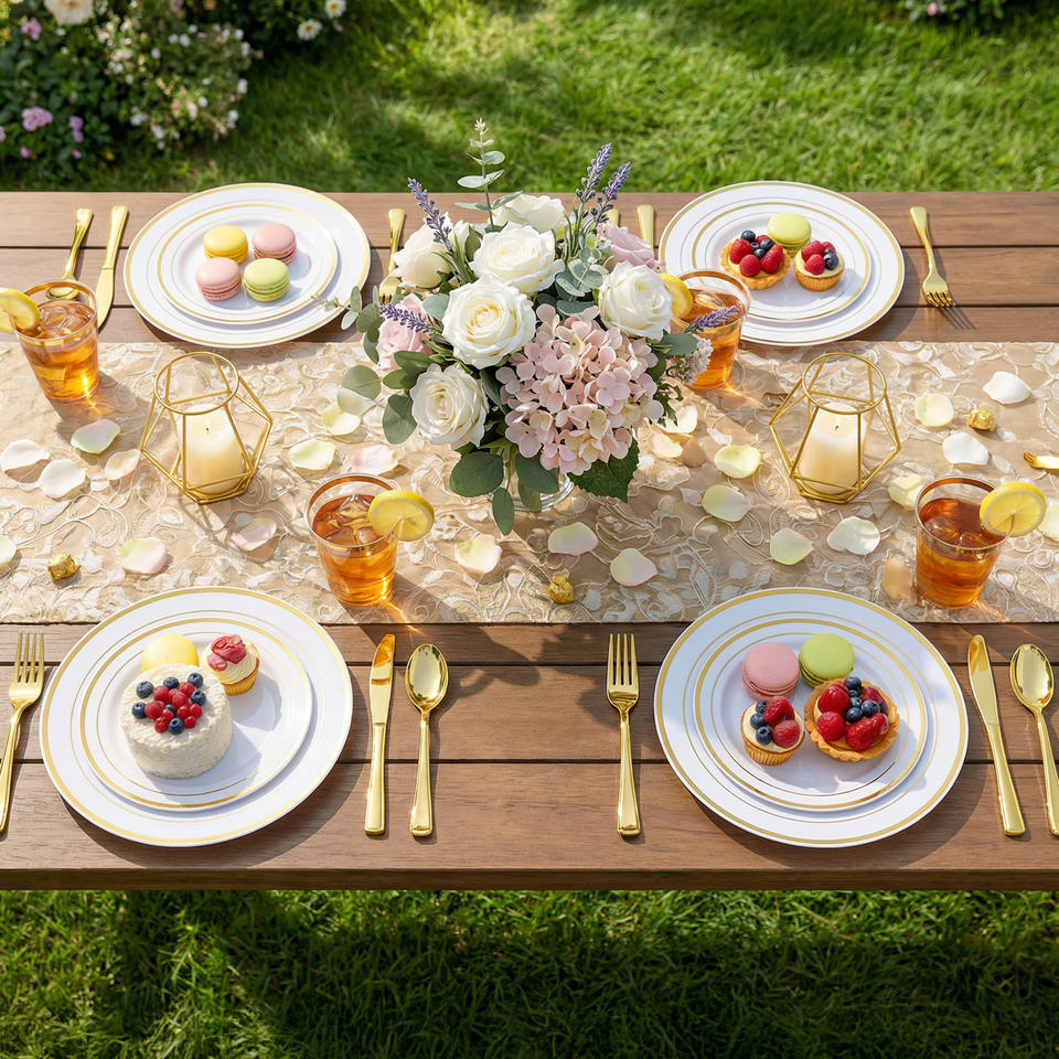 350PCS Disposable PET Dinnerware Set Eco-Friendly BPA Free Complete Tableware Kit Plates Cups Cutlery Napkins Wedding Party