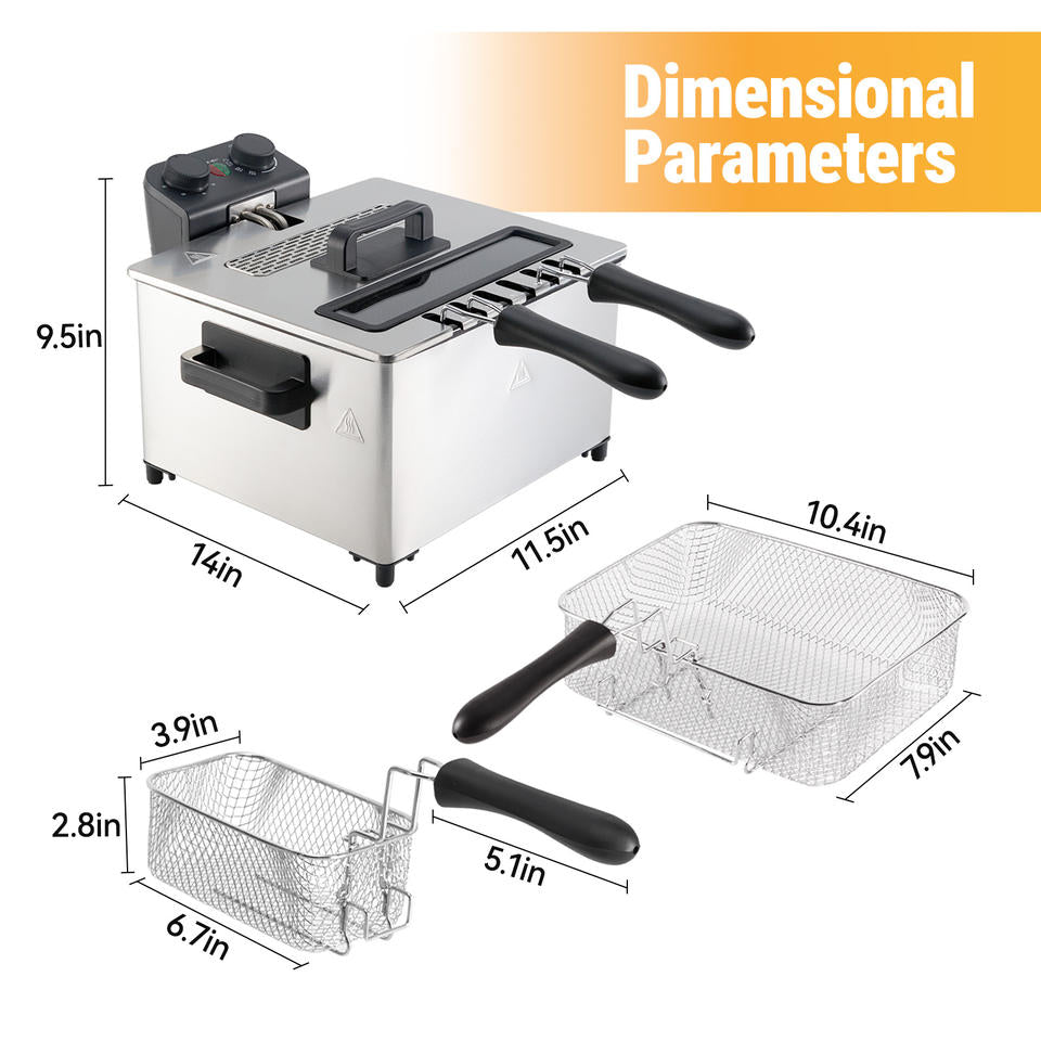 High Capacity 5L 2-Basket Electric Stainless Steel Non-Stick Commercial Household Outdoor Deep Fryer Time Control Fast Heating