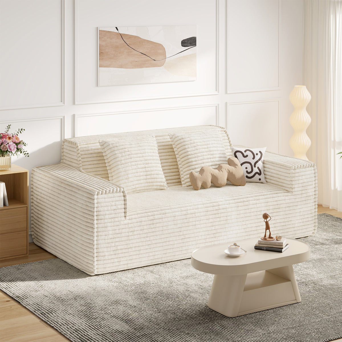 Modern Convertible Extendable Massage Loveseat Sofa Bed Set No Assembly Required Deep Seat Sponge Filling Apartment Mall School
