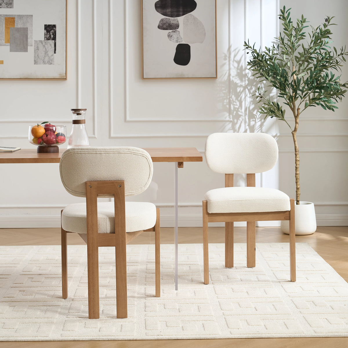 Elegant Farmhouse Accent Cane Solid Wood Leg Chenille Fabric Upholstered Dining Chair For Home Furniture
