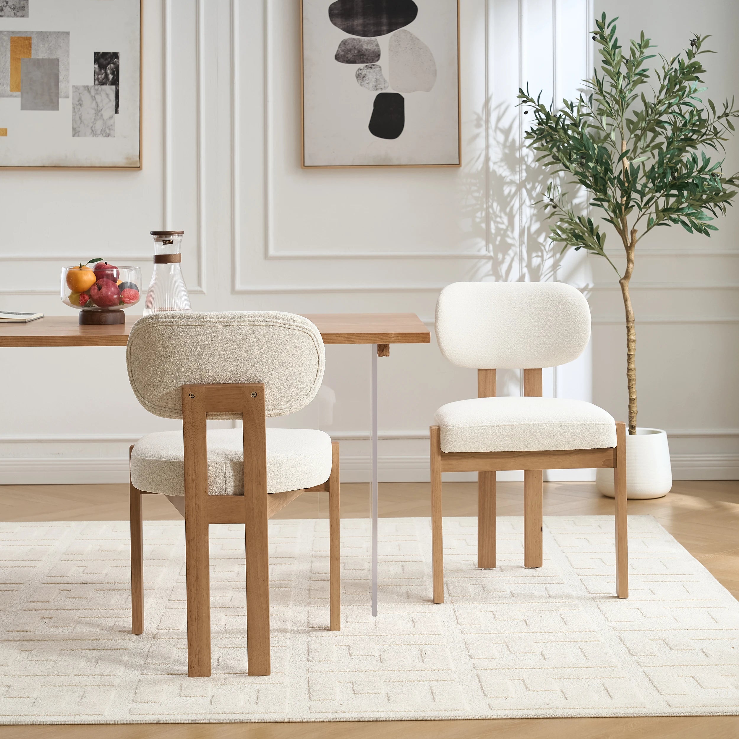 Elegant Farmhouse Accent Cane Solid Wood Leg Chenille Fabric Upholstered Dining Chair For Home Furniture - view 4