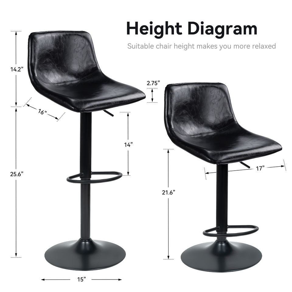 Modern PU Leather Adjustable Swivel Steady Outdoor Dining Bar Chairs Commercial-Grade Counter Height Stools Cafe Hotel Home Use (Set of 2)