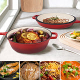 Ceramic Enameled 2-in-1 Dutch Oven Skillet Set 3QT + 1.5QT Non-Stick Dishwasher Safe Casserole Cookware Stainless Steel Bottom
