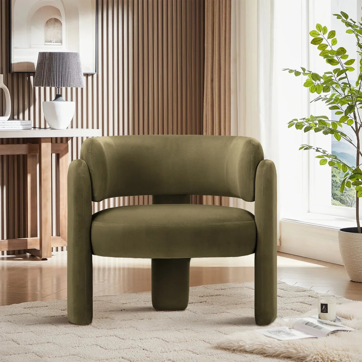 Modern Arm Chair Stock Green Velvet Fabric Accent Chair Wood Frame Ergonomic Wingback Leisure Chair Living Bedroom Furniture