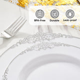 350PCS Disposable PET Dinnerware Set Tableware Kit Plates Cups Cutlery Napkins Gold Rim Freezer Safe BPA-Free Eco-Friendly