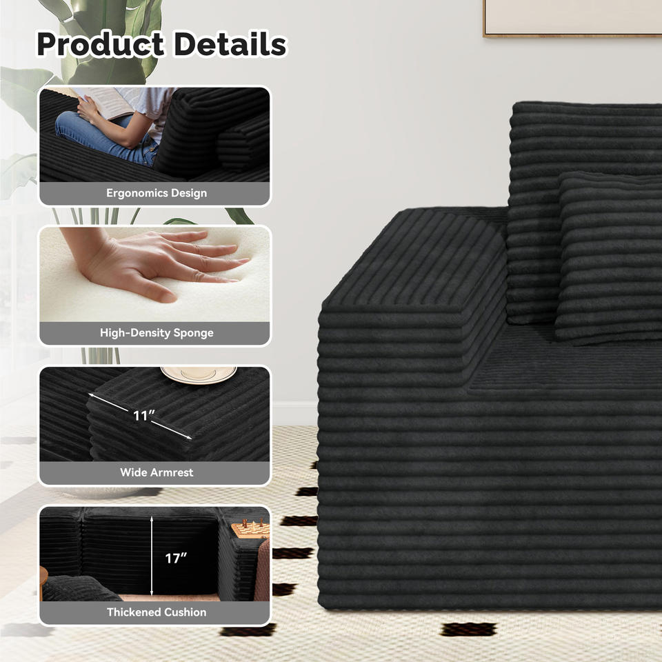 Modular Extendable Convertible Sectional Cloud Couches L-Shaped Chaise Upholstered Deep Seat Boneless Sofa Bed No Assembly