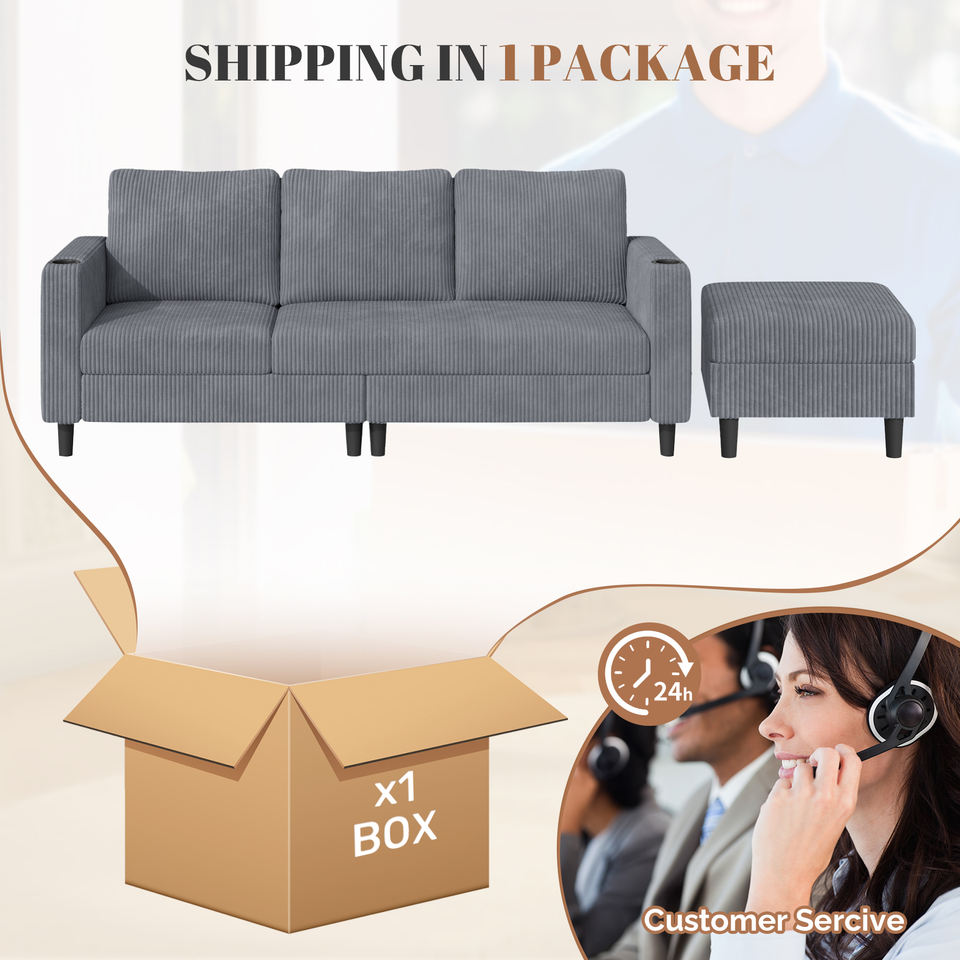 Modern Convertible Extendable Sponge-Filled Massage Loveseat Sofa Bed Set Upholstered Linen Mall Use School No Assembly Required