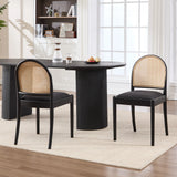 Modern Upholstered Chenille Seat Ergonomic Backrest with Wood Legs Rattan Dining Chairs Set of 2 for Kitchen Restaurant Home