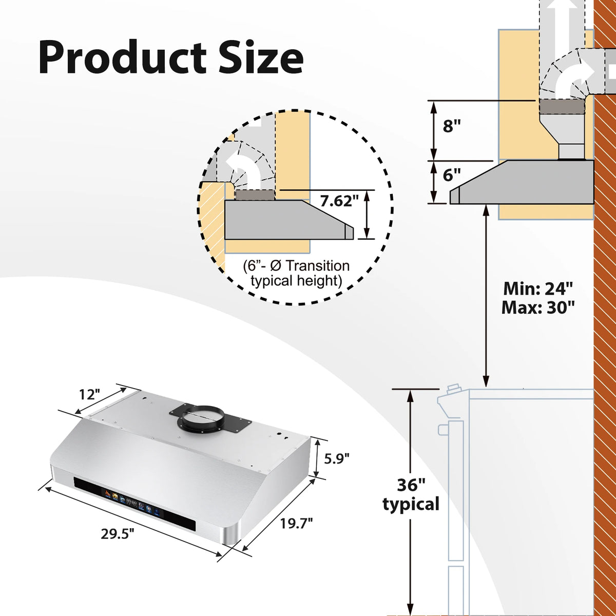 Tieasy Under Cabinet Range Hood 30 Inch, 900 CFM  Voice/Gesture/Remote/Touch Control, Memory Function