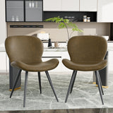 Ergonomic Curved Back Midcentury Modern Dining Chair Widened Seat PU Leather Sturdy Metal Base Comfort Restaurant Furniture (Set of 2)