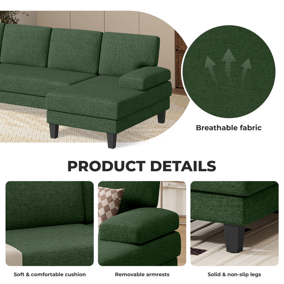 U-Shaped Sectional Sofa Living Room Modern Modular Extendable Double Lounge Sleeper Convertible Apartment Sponge Hotel Mall