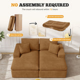Corduroy Square 2-Seater Chaise Sofa Sponge Deep Seats Pillows Vacuum Packed Oversized Loveseat for Large Spaces Hospital Mall