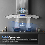 Island Range Hood 36 Inch 700 CFM Ceiling Mount Kitchen Stove Hood Ducted with Tempered Glass 4 LED Lights Gesture/Touch Control