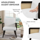 Modern Eco-Friendly Accent Chair with Rattan Arms and Iron Legs Massage Lounge Chair for Apartment Bedroom Dining Use