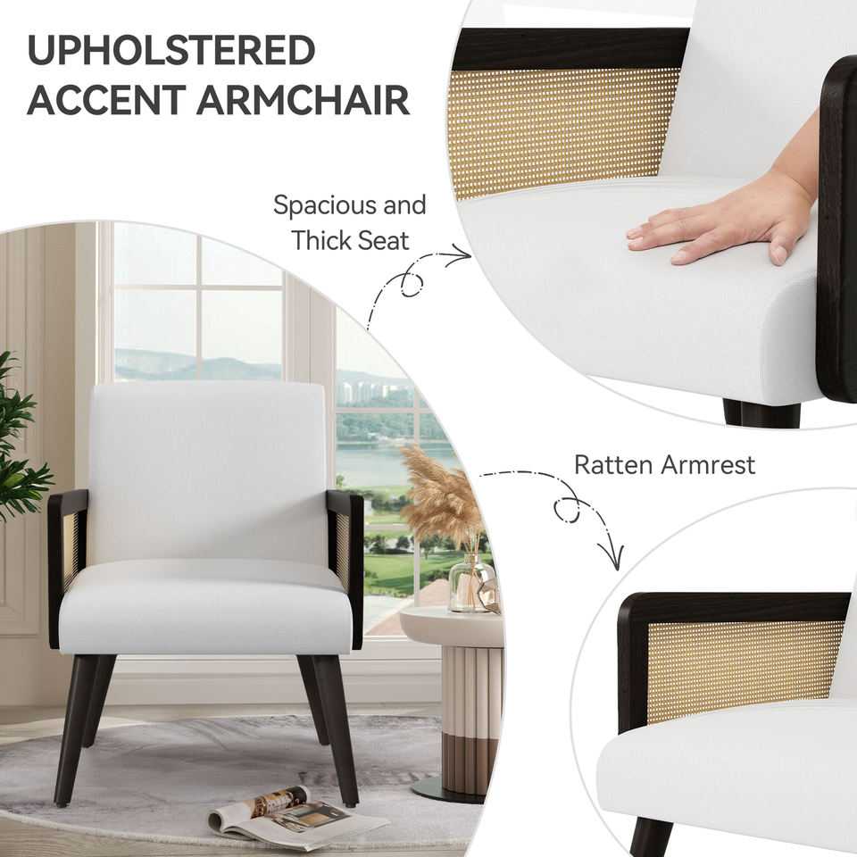 Modern Eco-Friendly Accent Chair with Rattan Arms and Iron Legs Massage Lounge Chair for Apartment Bedroom Dining Use