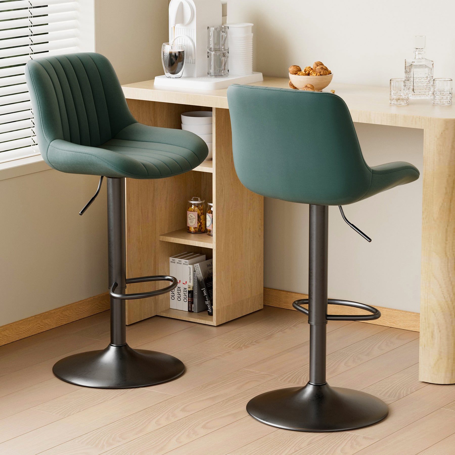 Adjustable Steady Modern Swivel Bar Stools Backs Counter Height Synthetic Leather Outdoor Mall Dining Living Room Use Iron Frame (Set of 2)
