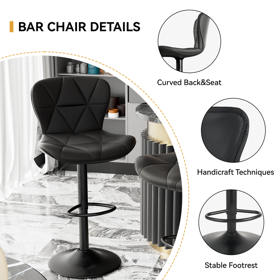 Modern Outdoor Adjustable Swivel PU Faux Leather Upholstered Iron Frame Counter Height High Backrest Home Bar Kitchen Island (Set of 2)