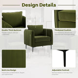 Velvet Comfy Single Seat Sofa Chair Mid-Century Modern Armchair with 1 Pillow and Metal Legs for Bedroom Office Reading