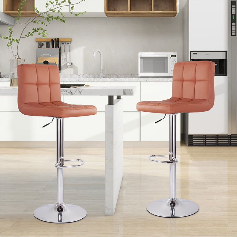 Modern PU Leather Adjustable Swivel Durable Light Weight Steady Barstools Hotel Use Iron Frame Upholstered Back Thickened (Set of 2)