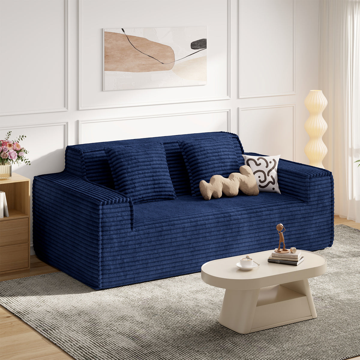 Modern Convertible Extendable Massage Loveseat Sofa Bed Set No Assembly Required Deep Seat Sponge Filling Apartment Mall School