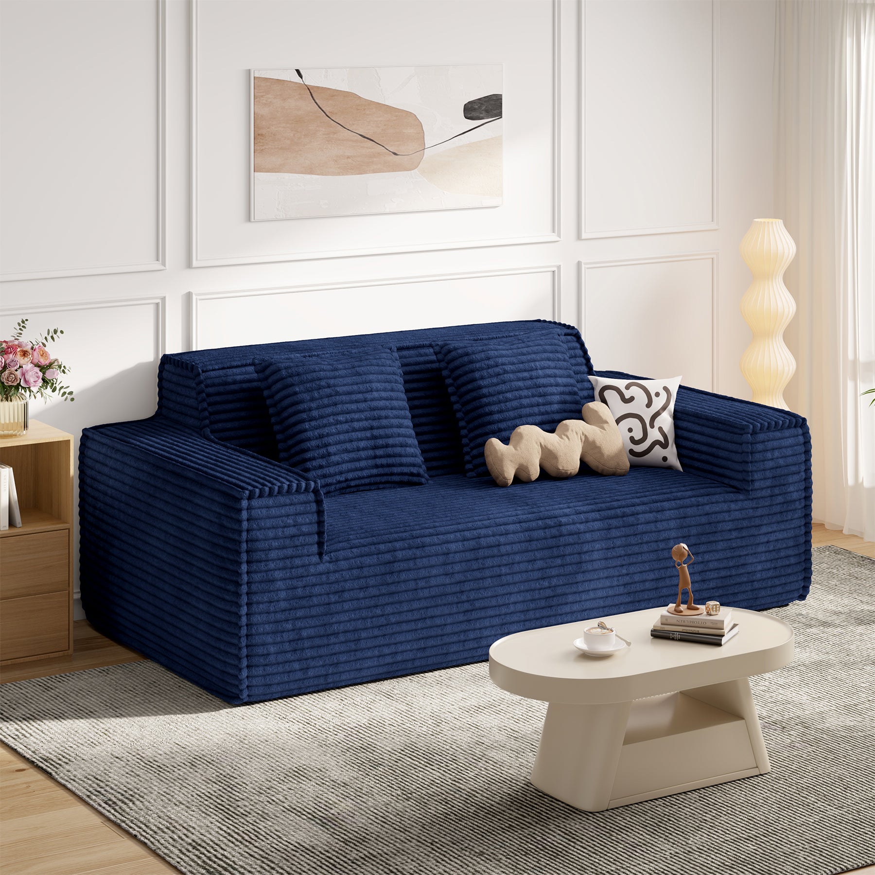 Modern Convertible Extendable Massage Loveseat Sofa Bed Set No Assembly Required Deep Seat Sponge Filling Apartment Mall School