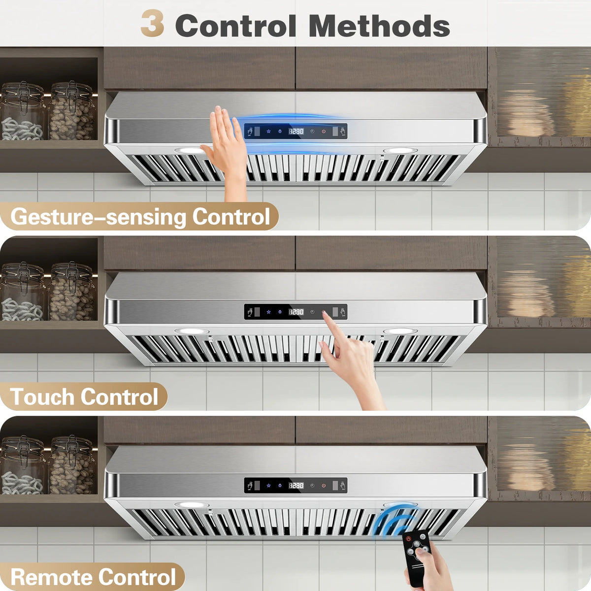 Under Cabinet Range Hood 30 Inch,Stainless Steel Touch/Gesture/Remote Control,700CFM & 3-Speed Kitchen Stove Vent Hood