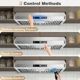 Under Cabinet Range Hood 30 Inch,Stainless Steel Touch/Gesture/Remote Control,700CFM & 3-Speed Kitchen Stove Vent Hood