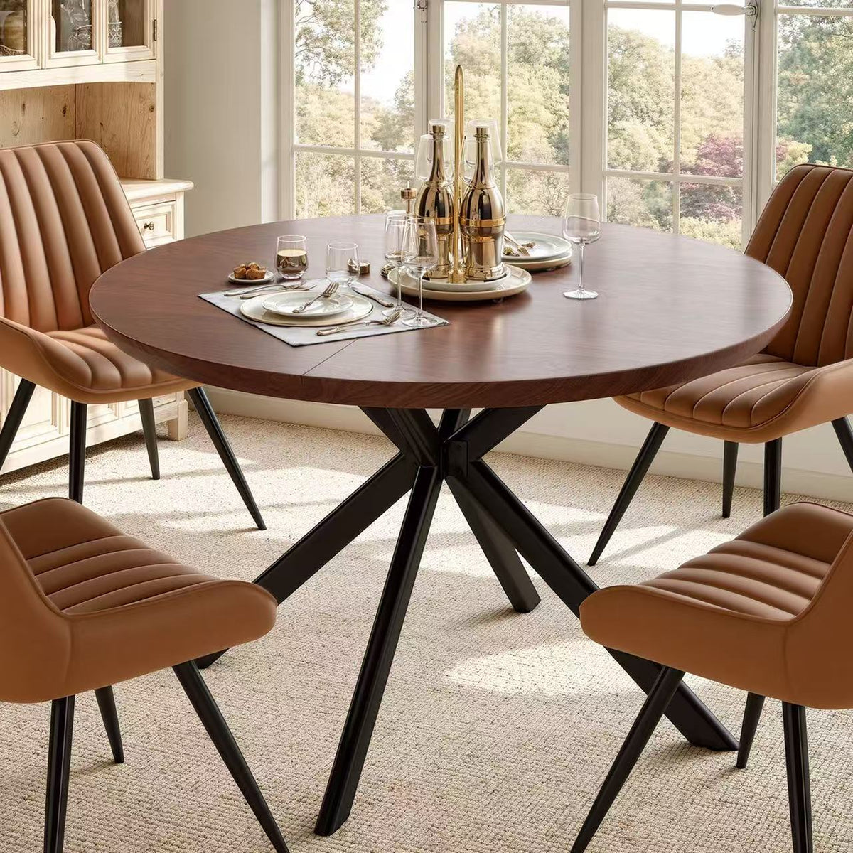 Modern Extendable Dining Table Set Hidden Storage Upholstered Chairs Solid Wood Assembled 4-Seater Waterproof Dining Room