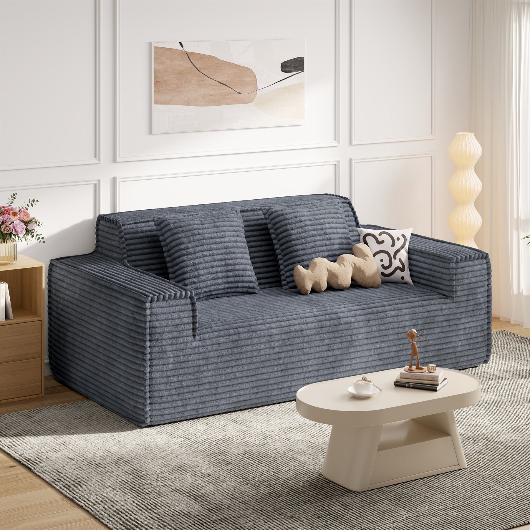 Modern Convertible Extendable Massage Loveseat Sofa Bed Set No Assembly Required Deep Seat Sponge Filling Apartment Mall School