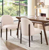 Stock Modern Upholstered Dining Chairs Set of 2 Beige Fabric with Solid Wood Legs Ergonomic Backrest for Kitchen Dining Room