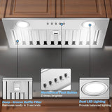 Range Hood Insert 20 Inch 600 CFM Stainless Steel,  Ultra-Quiet Built-in Kitchen Exhaust Hood with Dishwasher-Safe Filter,