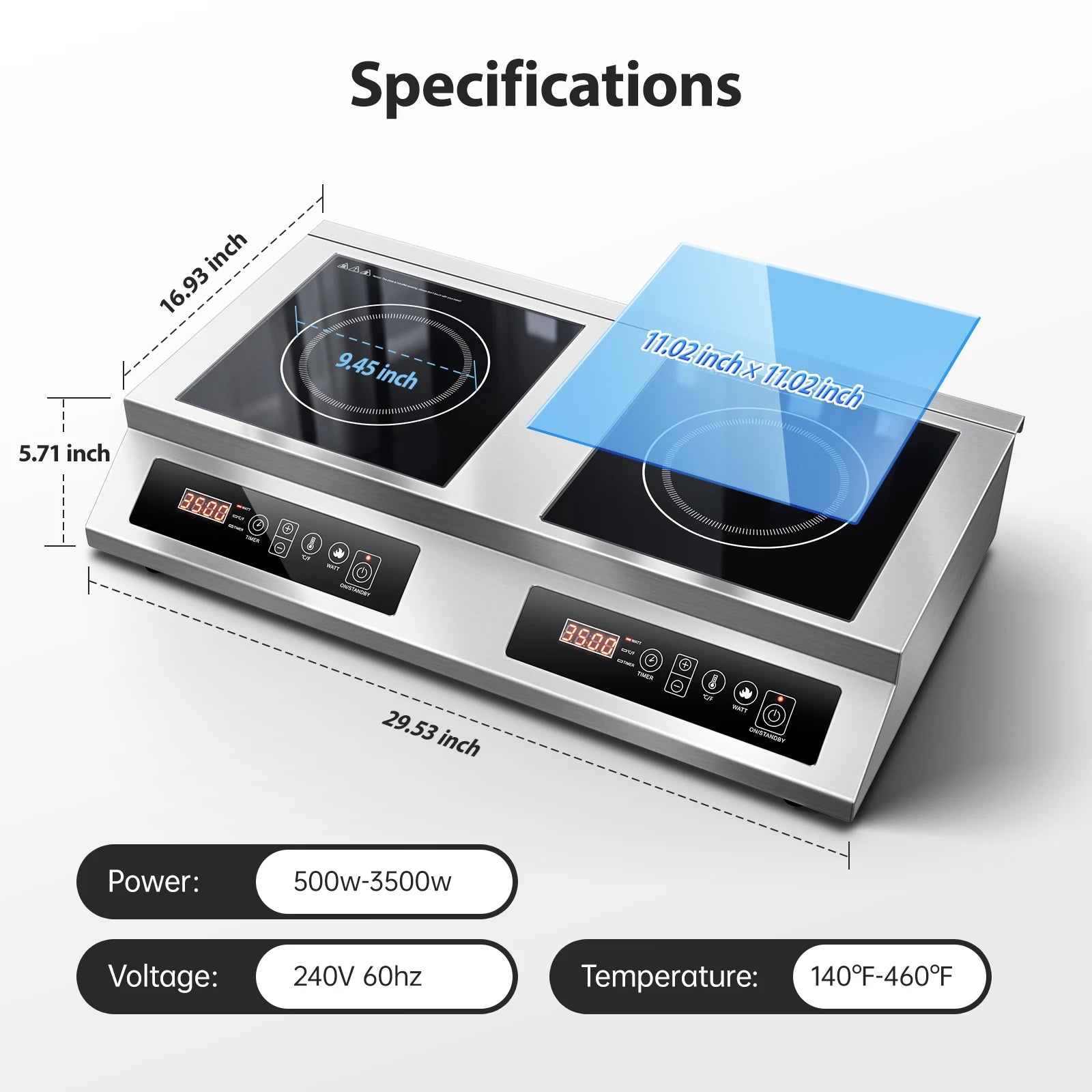 Commercial Induction Cooktop,7000W Double Burners Commercial Induction Cooker,Soft Touch Control ,Four Digital - view 5