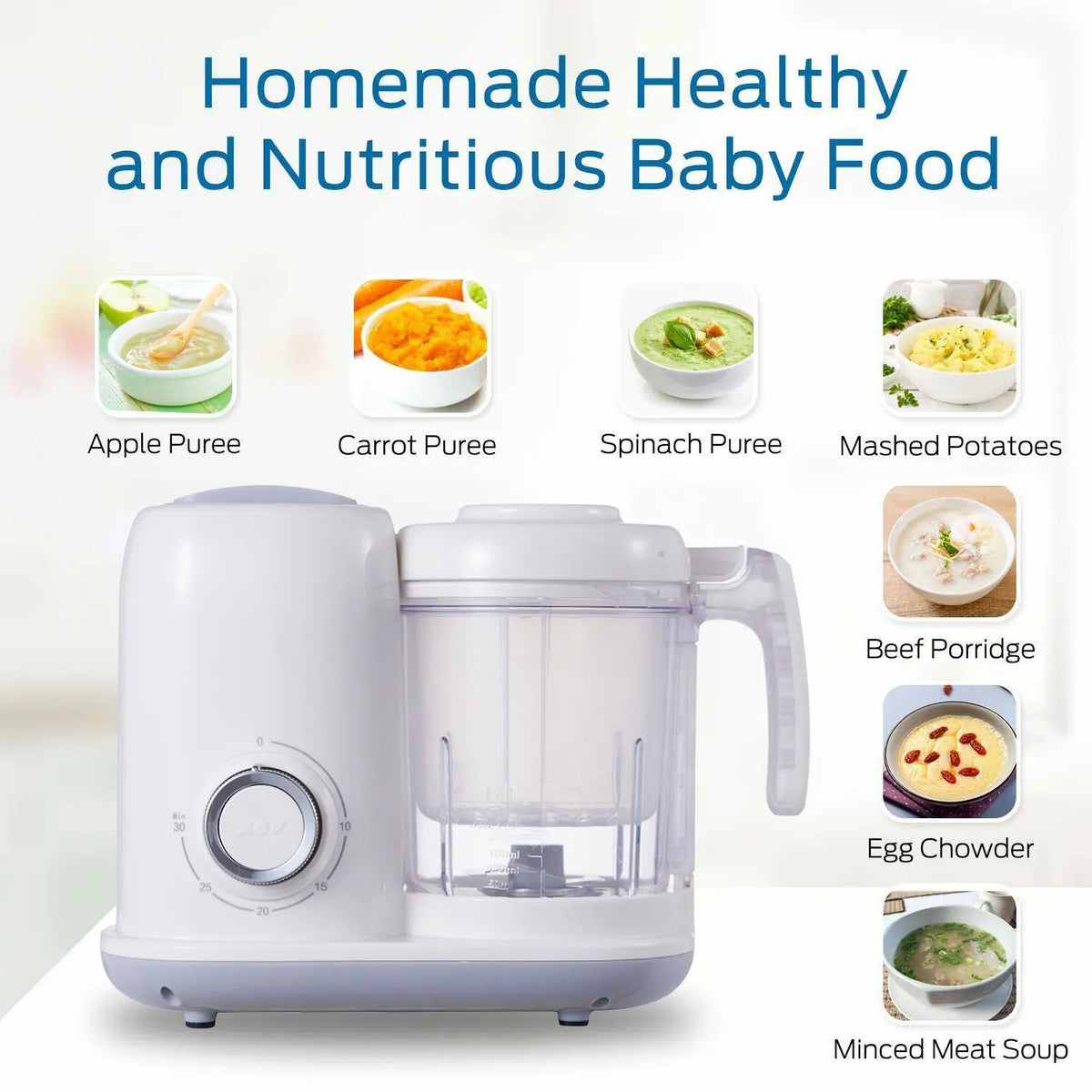 Baby Food Maker, 4 in 1 Baby Food Processor and Steamer, Puree Blender, Multifunctional Baby Puree Maker, Dishwasher Safe, White