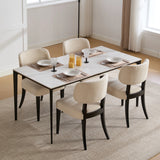Modern Upholstered Set of 2 Beige Linen Fabric Dining  Chairs with Black Solid Wood Legs for Kitchen Dining Room Furniture