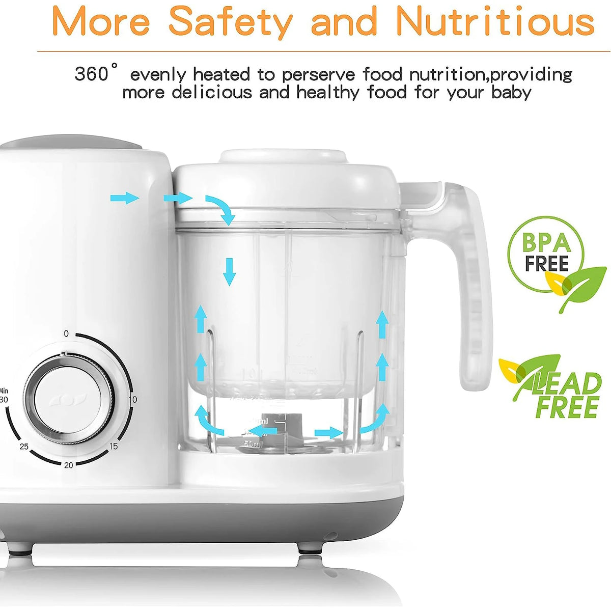 Baby Food Maker, 4 in 1 Baby Food Processor and Steamer, Puree Blender, Multifunctional Baby Puree Maker, Dishwasher Safe, White