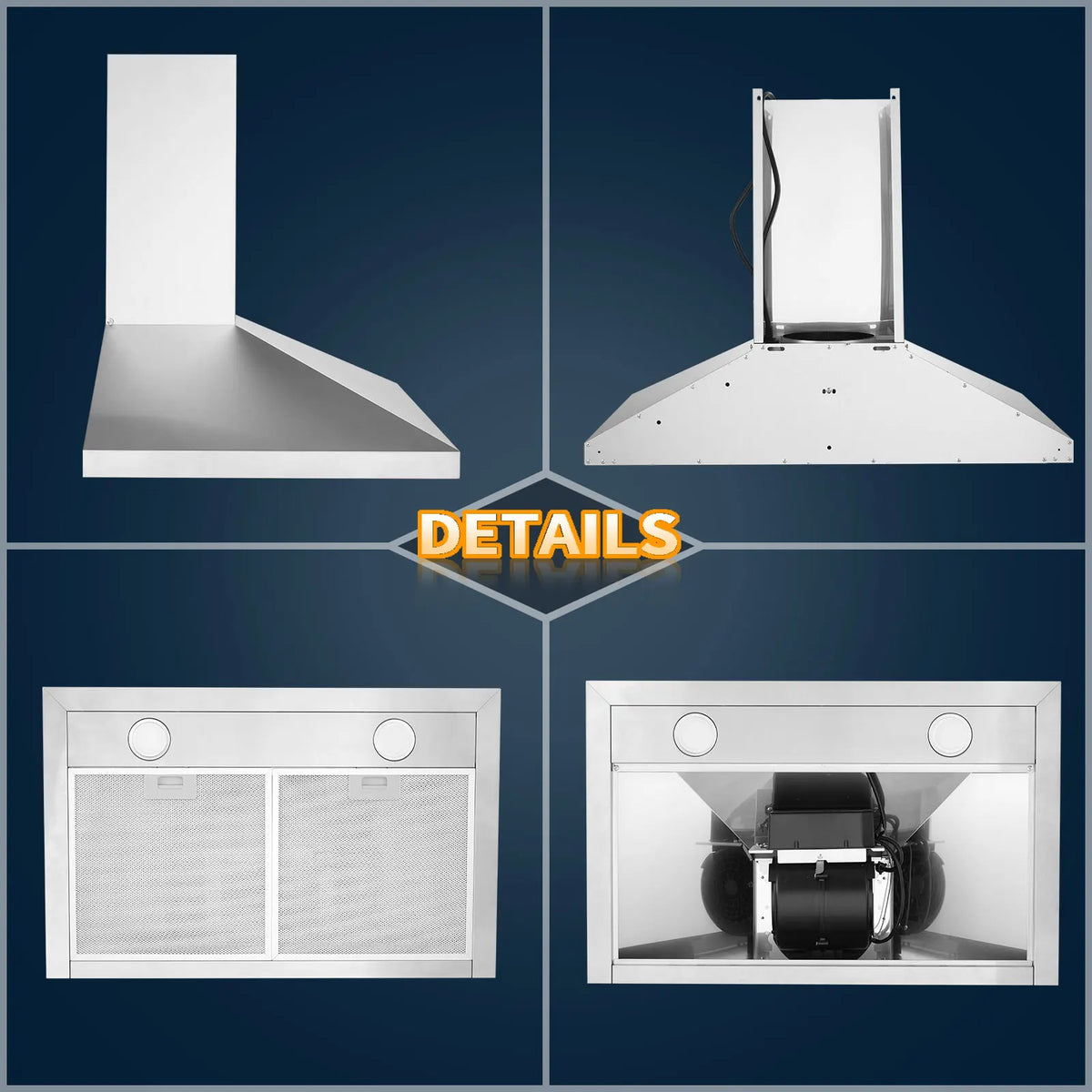30 Inch Wall Mount Range Hood 450CFM Touch Control LED Stainless Steel Filter 3 Speed Fan 2 LED Lights Adjustable Chimney