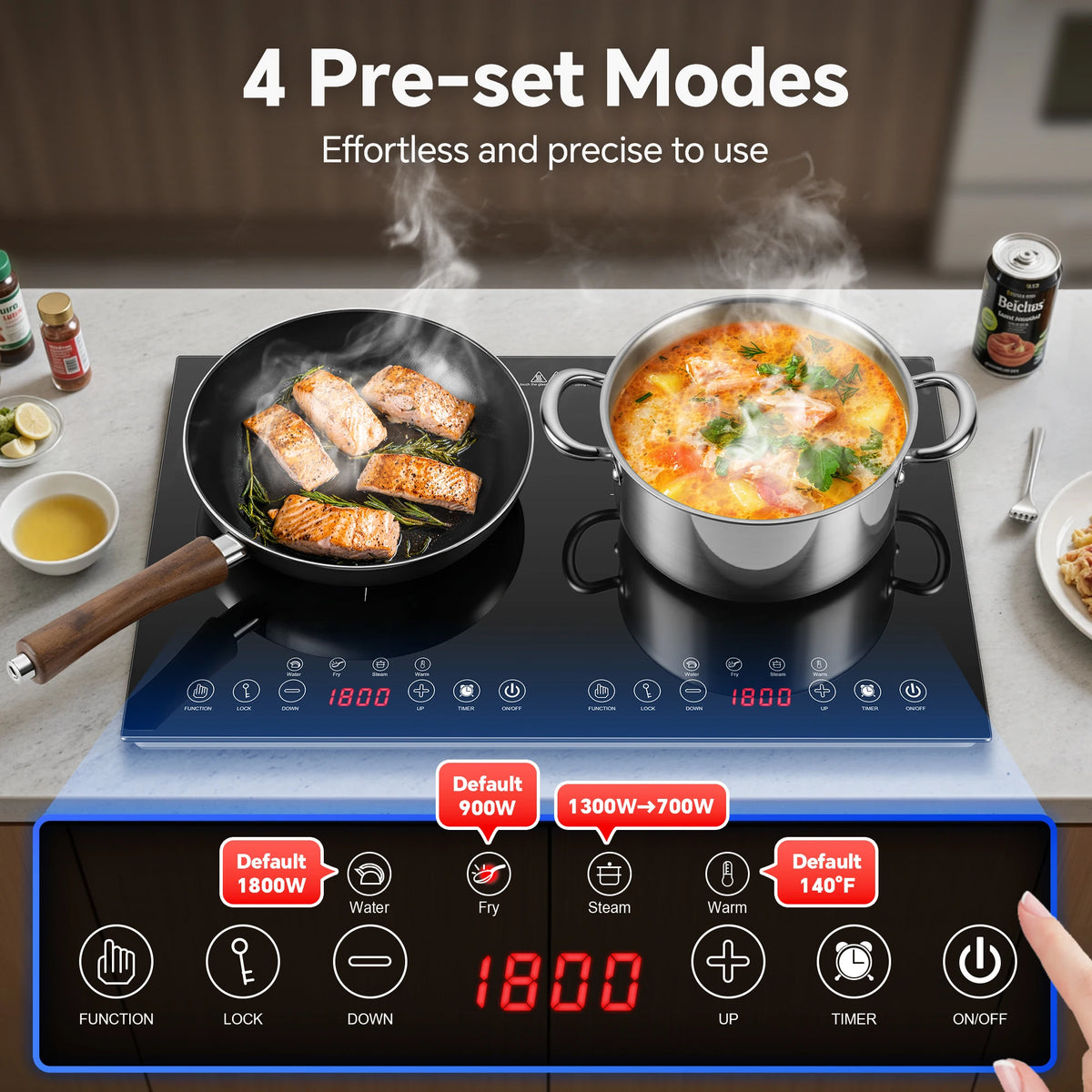 Portable Induction Cooktop 2 Burner-1800W Ultra Thin Design, Sensor Touch Control, Child Safety Lock & Timer | Electric Cooktop