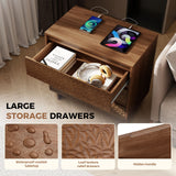 Modern 3-Drawer Wooden Nightstand USB Ports AC Outlets Waterproof Hidden Handle Eco-Friendly Handmade Apartment Bedroom Living