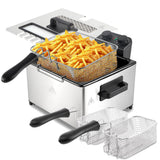 High Capacity 5L 2-Basket Electric Stainless Steel Non-Stick Commercial Household Outdoor Deep Fryer Time Control Fast Heating