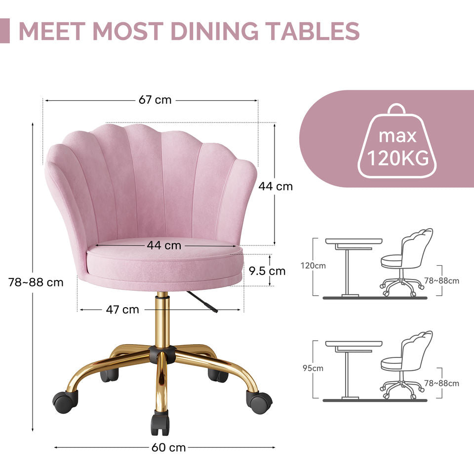 Modern Velvet Swivel Vanity Chair with Petal Back Ergonomic Design Height Adjustable for Bedroom Home Hotel Dressing Room