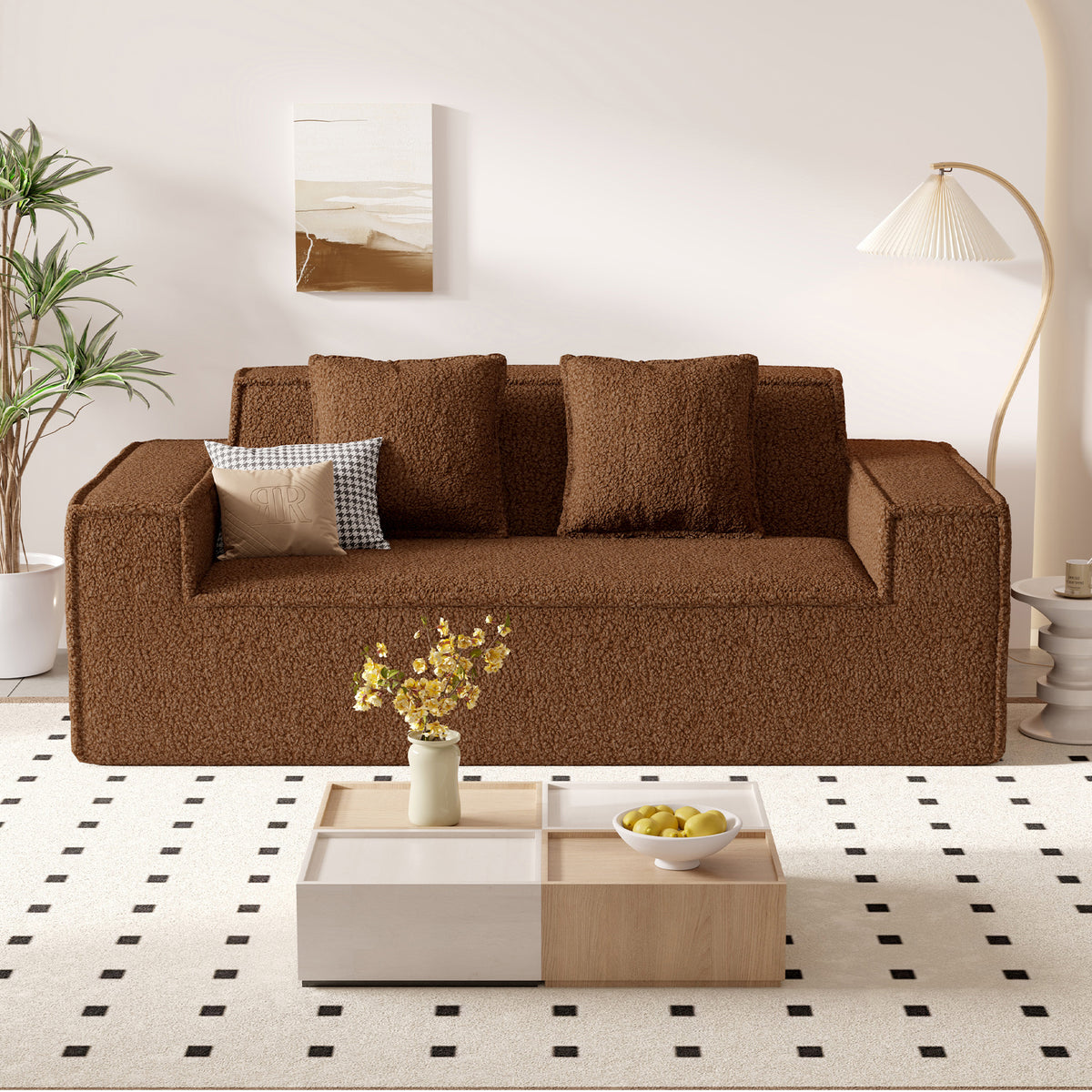 Modern Square Chenille Extendable Convertible Sofa Bed Set 2-3 Seater Non-Assembly Removable Pillows High Capacity Sponge Living