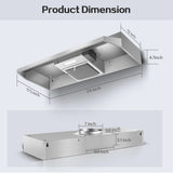 24 Inch Range Hood Under Cabinet, Stainless Steel Kitchen Hood 280CFM, Ducted/Ductless Vent Hood with Rocker Button Control