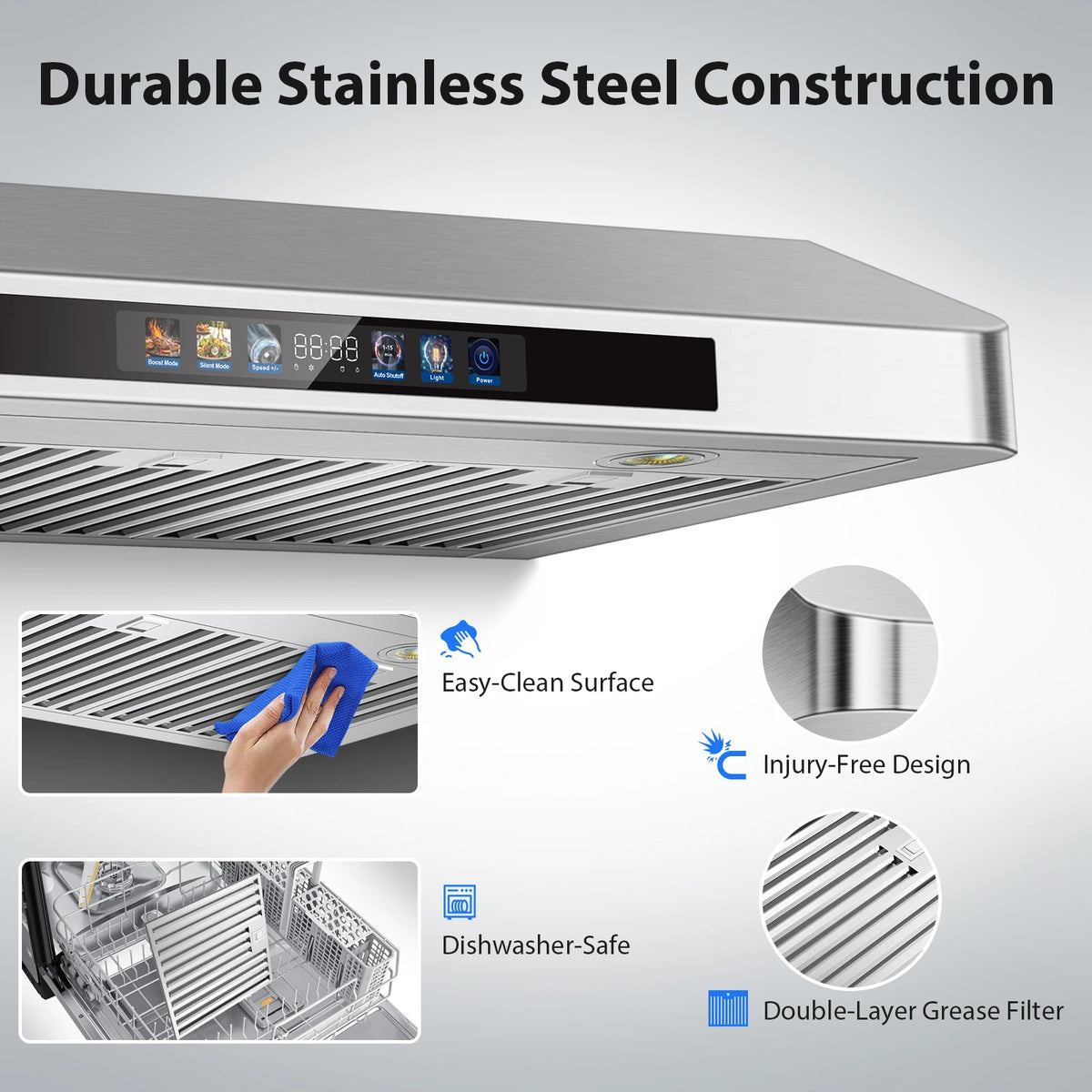 Tieasy Under Cabinet Range Hood 36 Inch, 900 CFM  Voice/Gesture/Remote/Touch Control, Memory Function